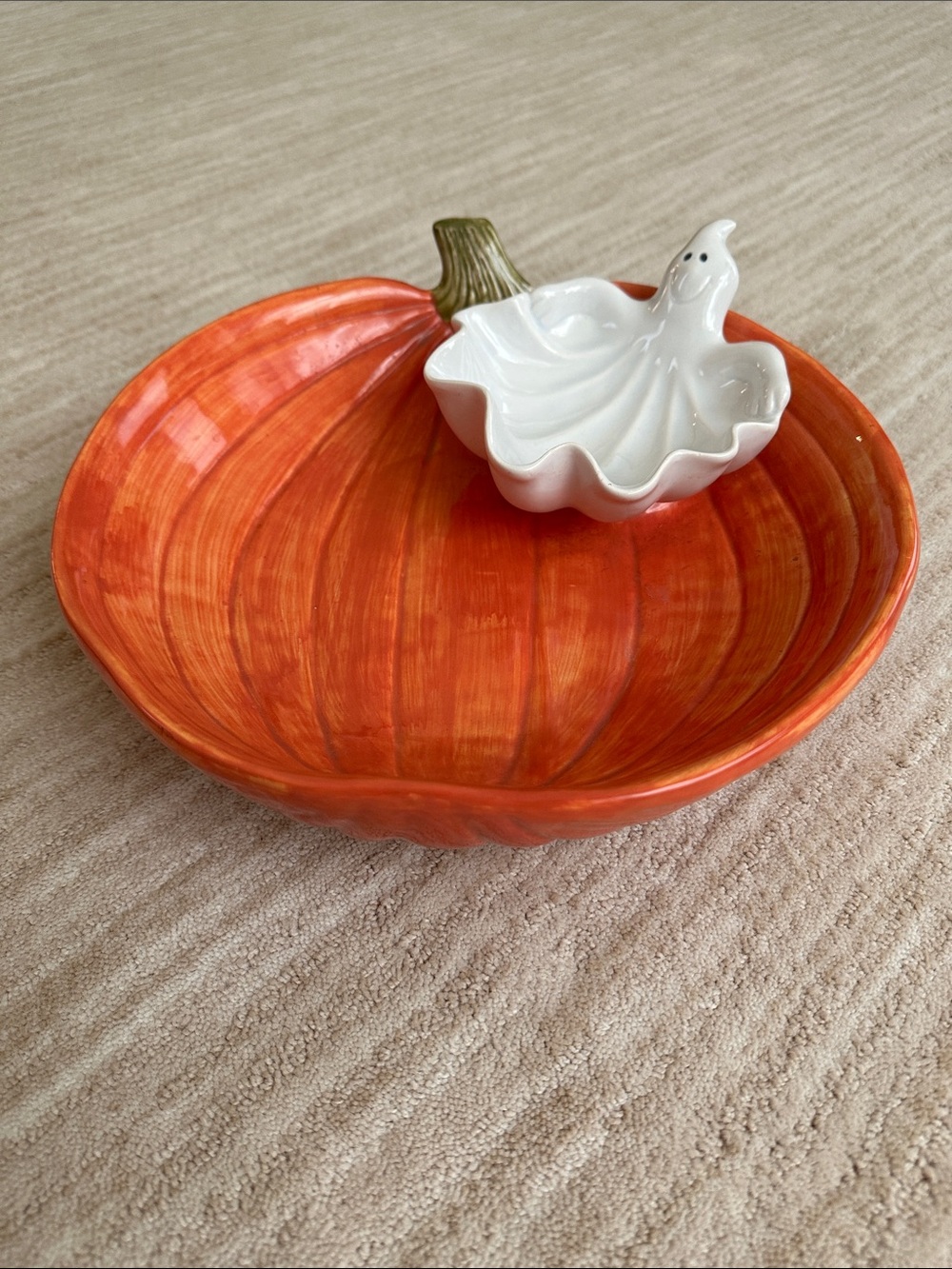 Fitz and Floyd Halloween Ghost Pumpkin Chip Dip Bowl Vintage 1987 Rare Find - Picture 5 of 14